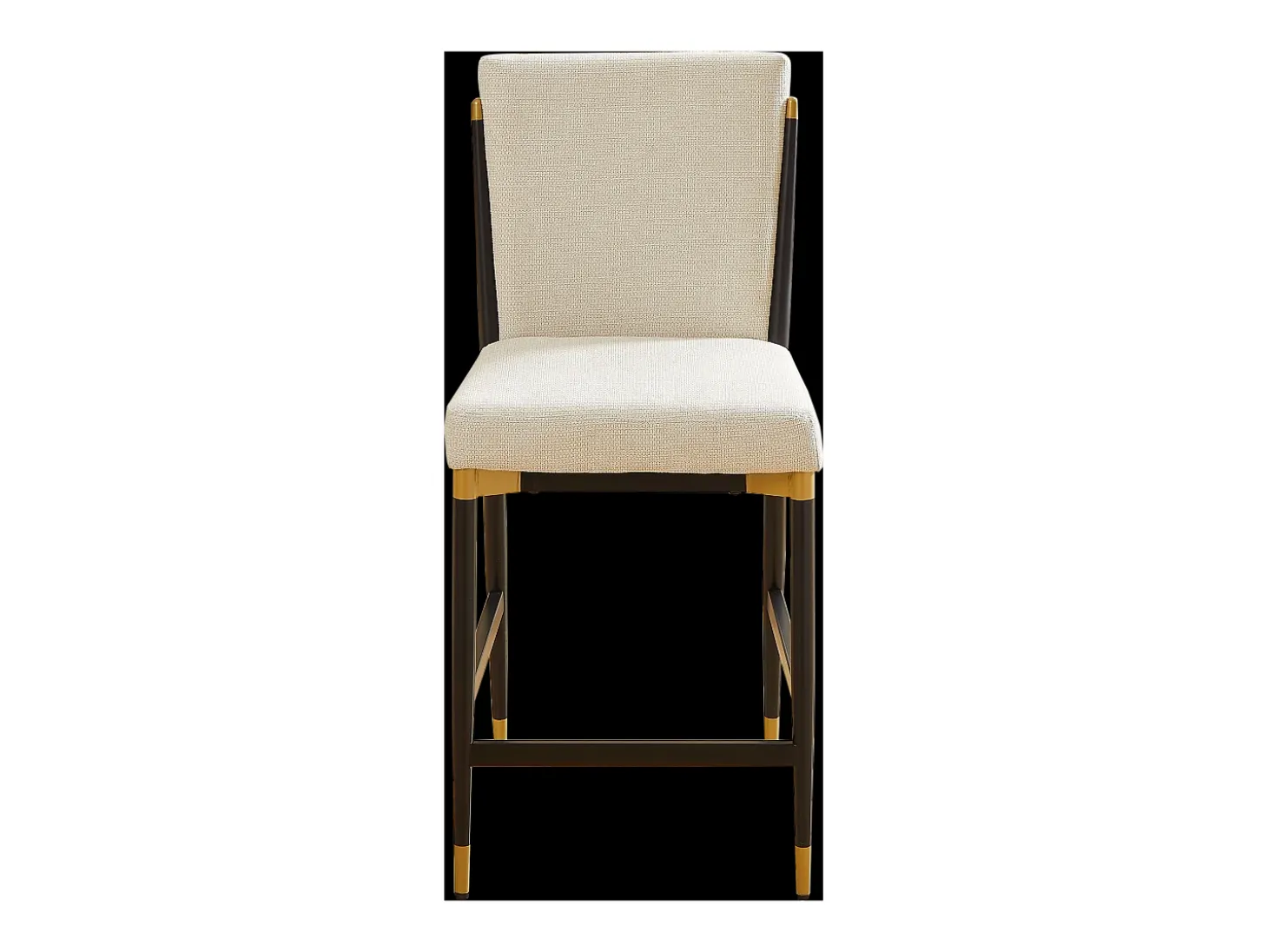 Juego de 2 taburetes de bar de tela beige - Estructura de metal negro y dorado