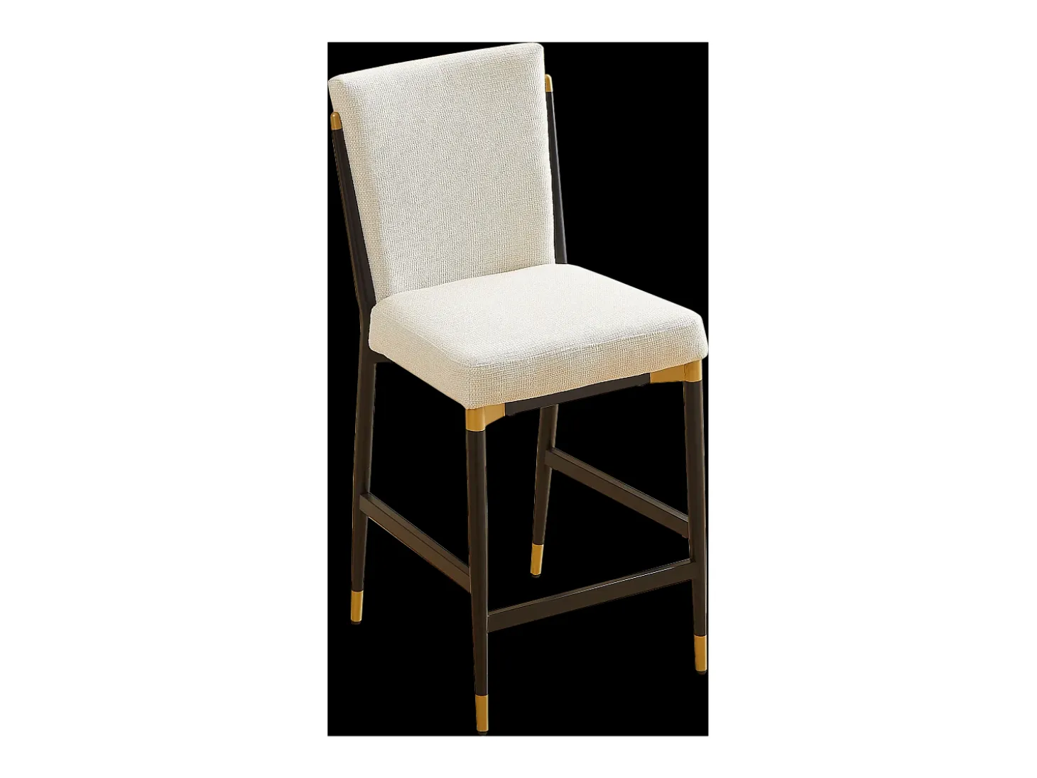 Juego de 2 taburetes de bar de tela beige - Estructura de metal negro y dorado