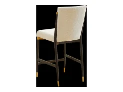 Juego de 2 taburetes de bar de tela beige - Estructura de metal negro y dorado