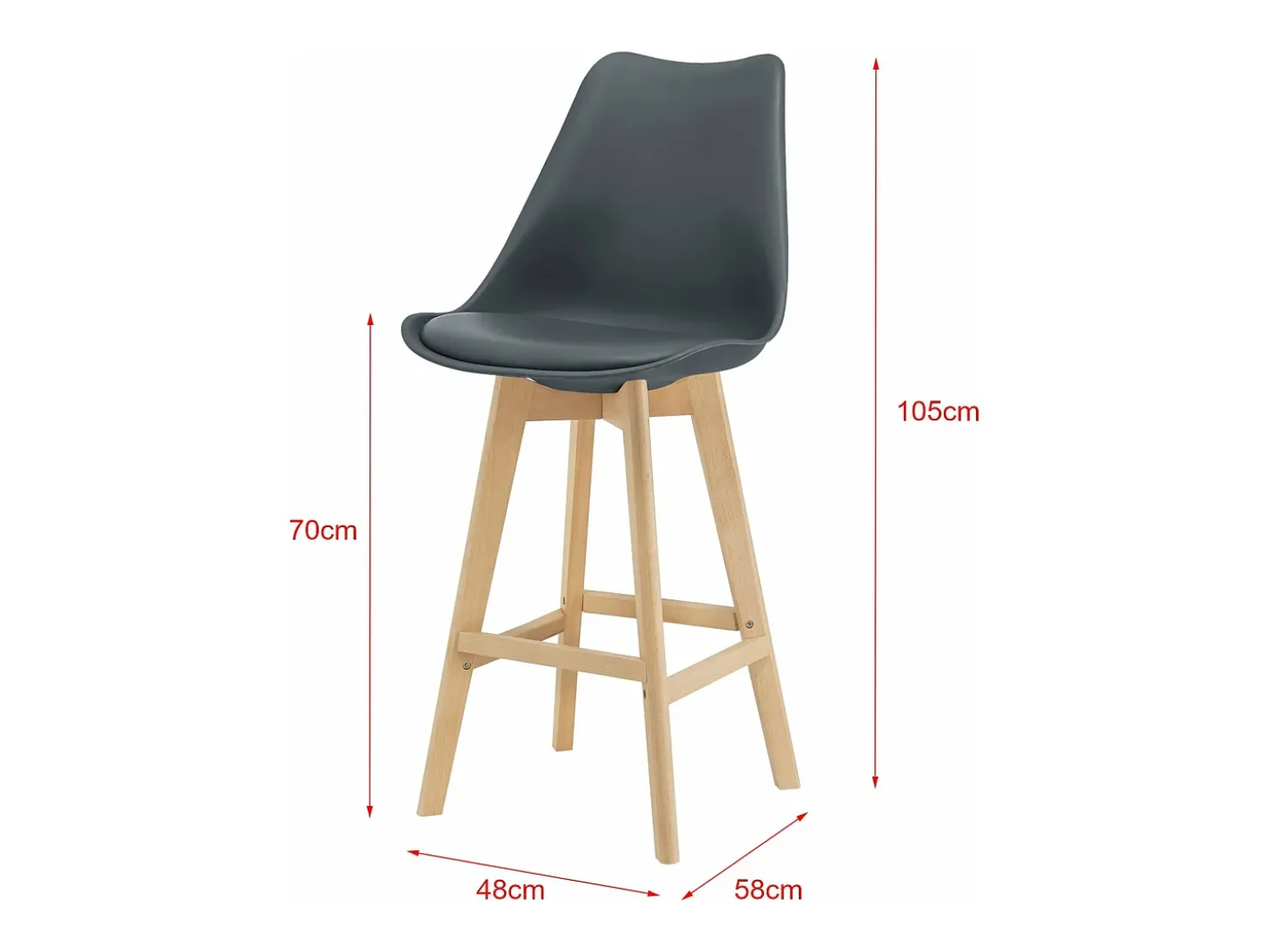 Juego de 2 taburetes de bar con asiento respaldo y reposapiés acolchado plástico sintético acabado haya 105 cm gris 03_0002779