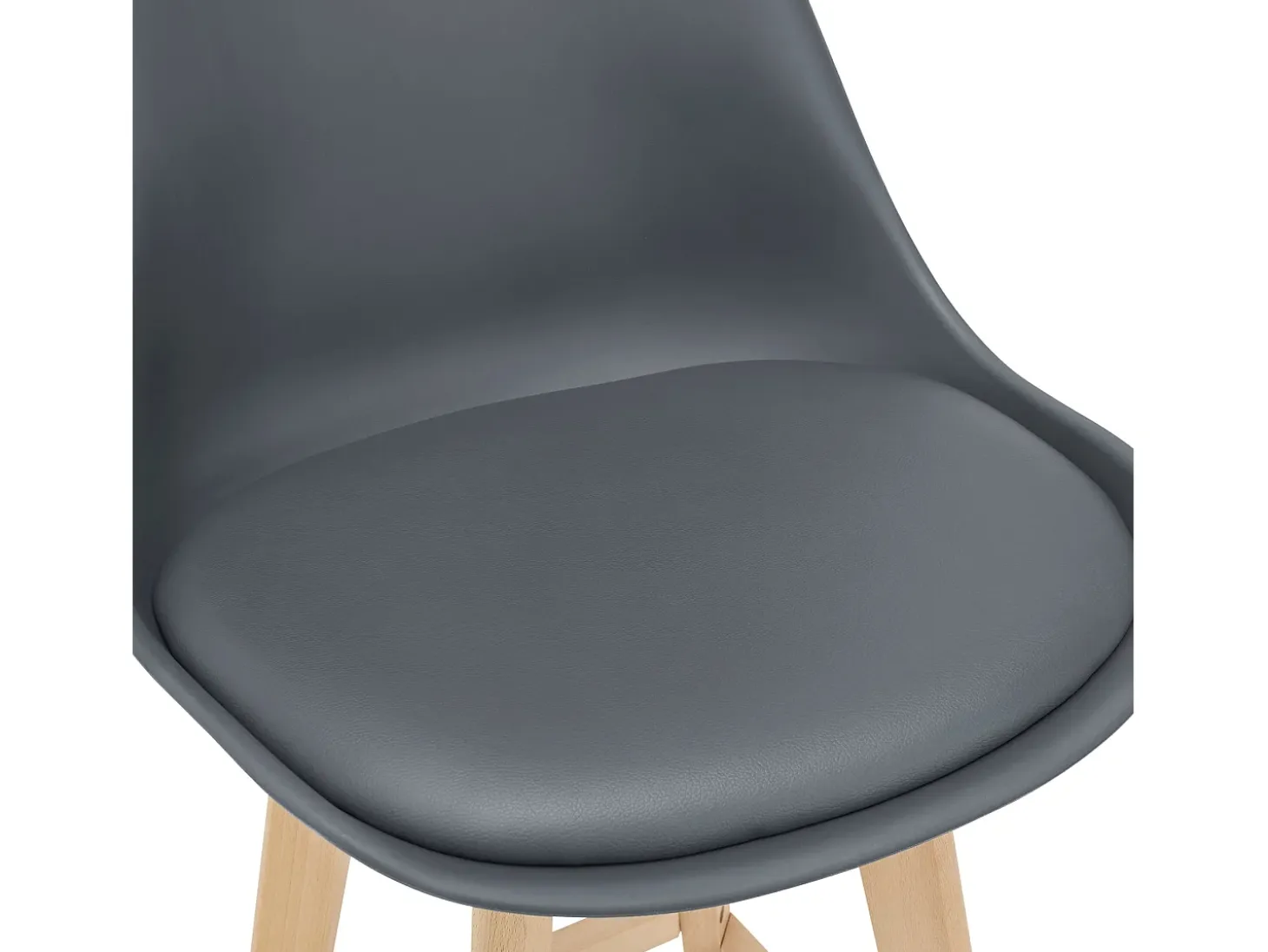 Juego de 2 taburetes de bar con asiento respaldo y reposapiés acolchado plástico sintético acabado haya 105 cm gris 03_0002779