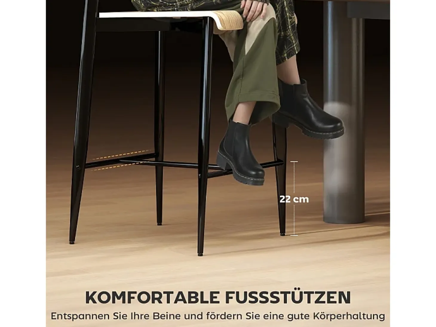 Juego de 2 taburetes de bar con reposapiés, estructura de metal, altura del asiento 66 cm, diseño industrial, madera natural + negro