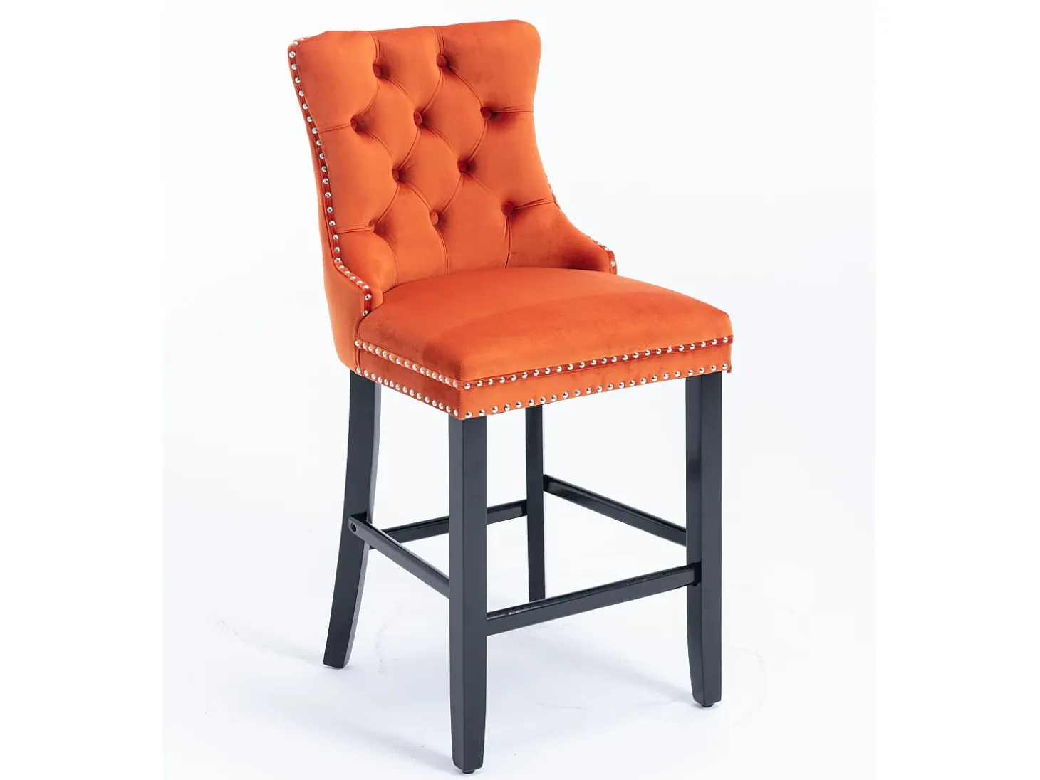 Juego de 2 taburetes de bar - Taburetes de bar con respaldo acolchado y capitoné - Terciopelo naranja