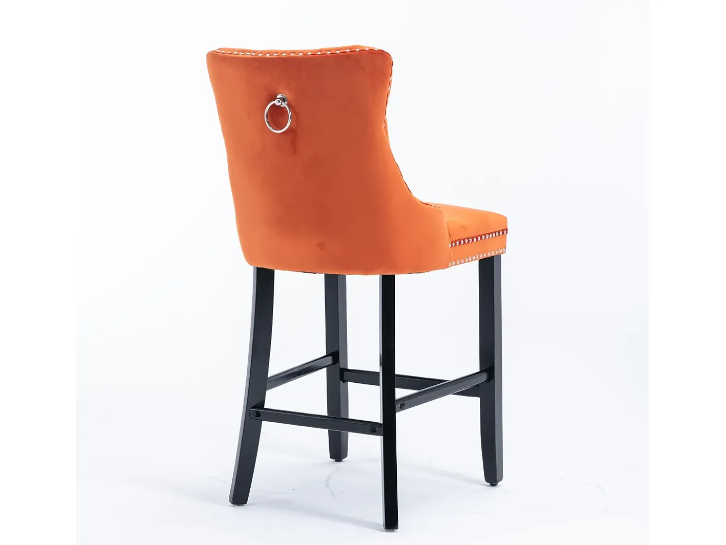 Juego de 2 taburetes de bar - Taburetes de bar con respaldo acolchado y capitoné - Terciopelo naranja