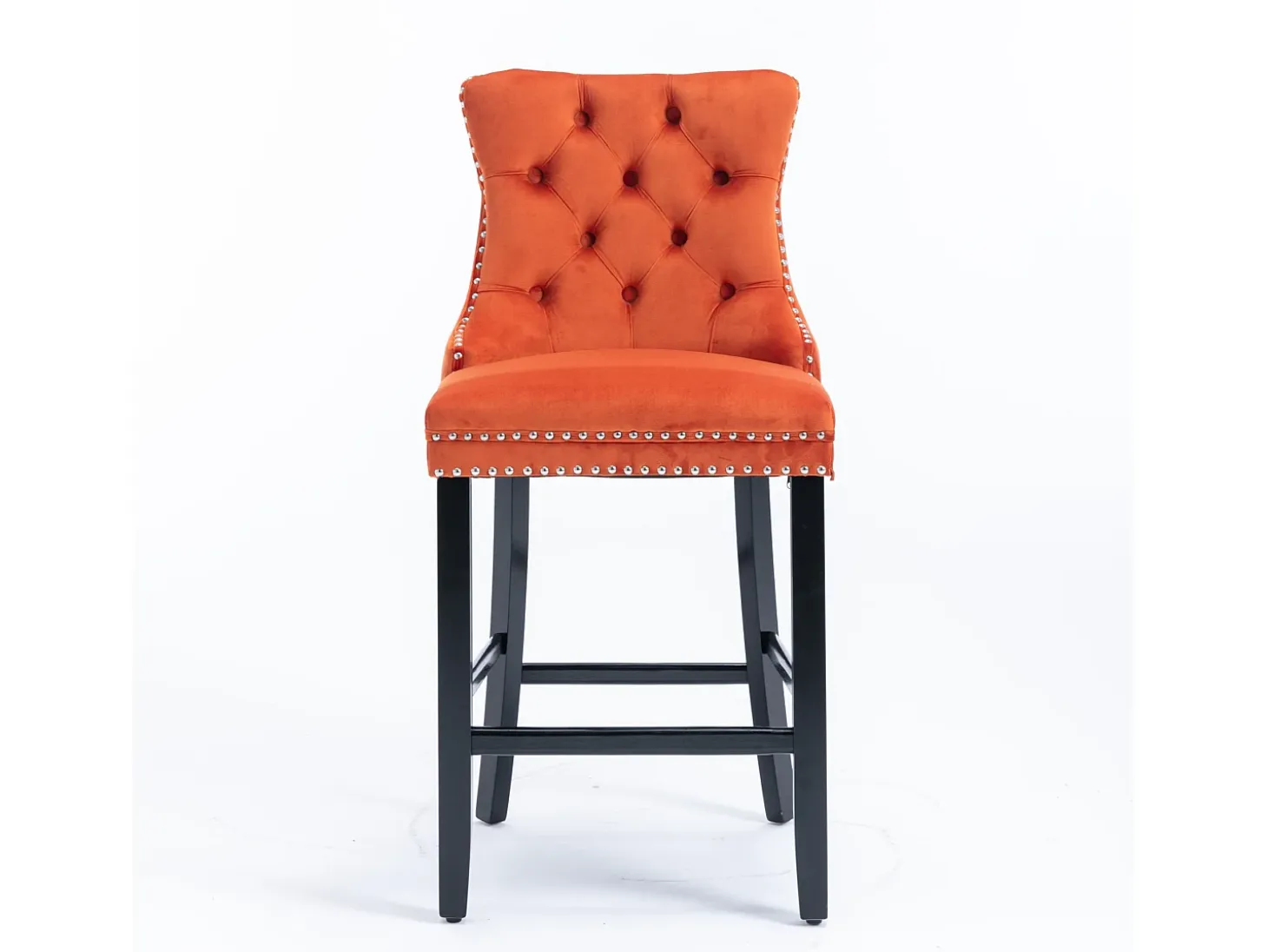 Juego de 2 taburetes de bar - Taburetes de bar con respaldo acolchado y capitoné - Terciopelo naranja