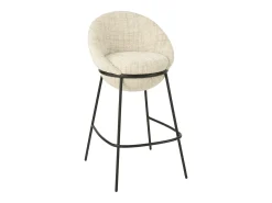 Juego de 2 taburetes de bar BOBBY de tela con estructura de metal negro – Altura del asiento 76 cm-Color Gris