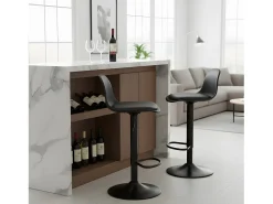 Juego de 4 Taburetes de Barra Negros Ajustables en Altura con Respaldo y Reposapiés, Giratorios 360°