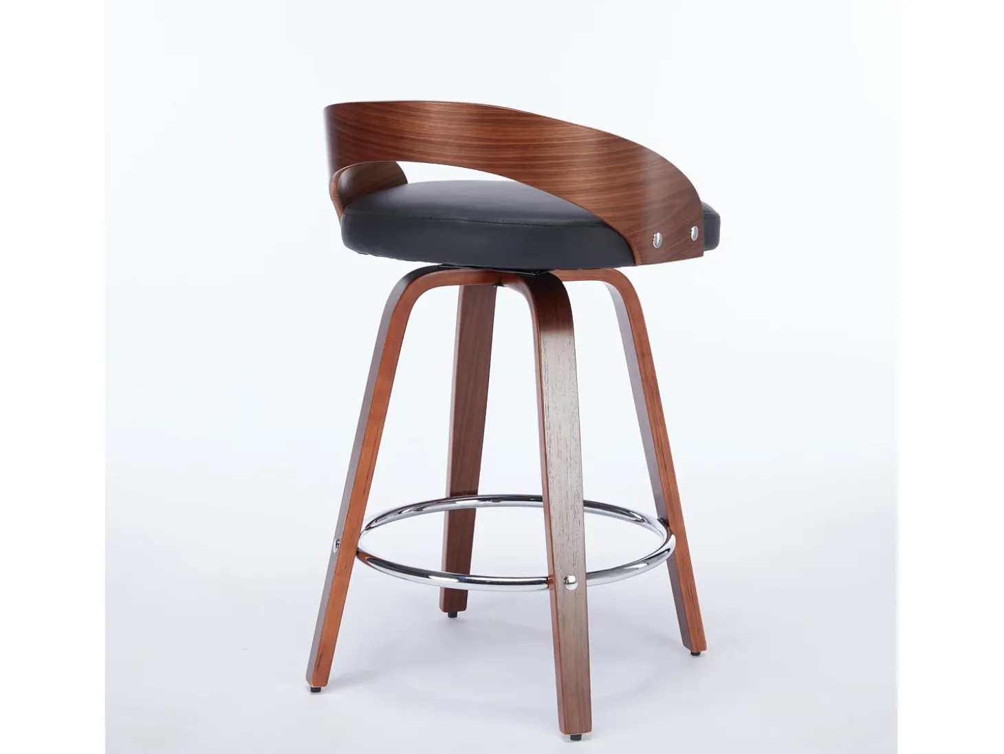 Juego de 2 taburetes de bar giratorios en PU con respaldo bajo - Negro y madera oscura