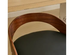 Juego de 2 taburetes de bar giratorios en PU con respaldo bajo - Negro y madera oscura