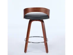 Juego de 2 taburetes de bar giratorios en PU con respaldo bajo - Negro y madera oscura
