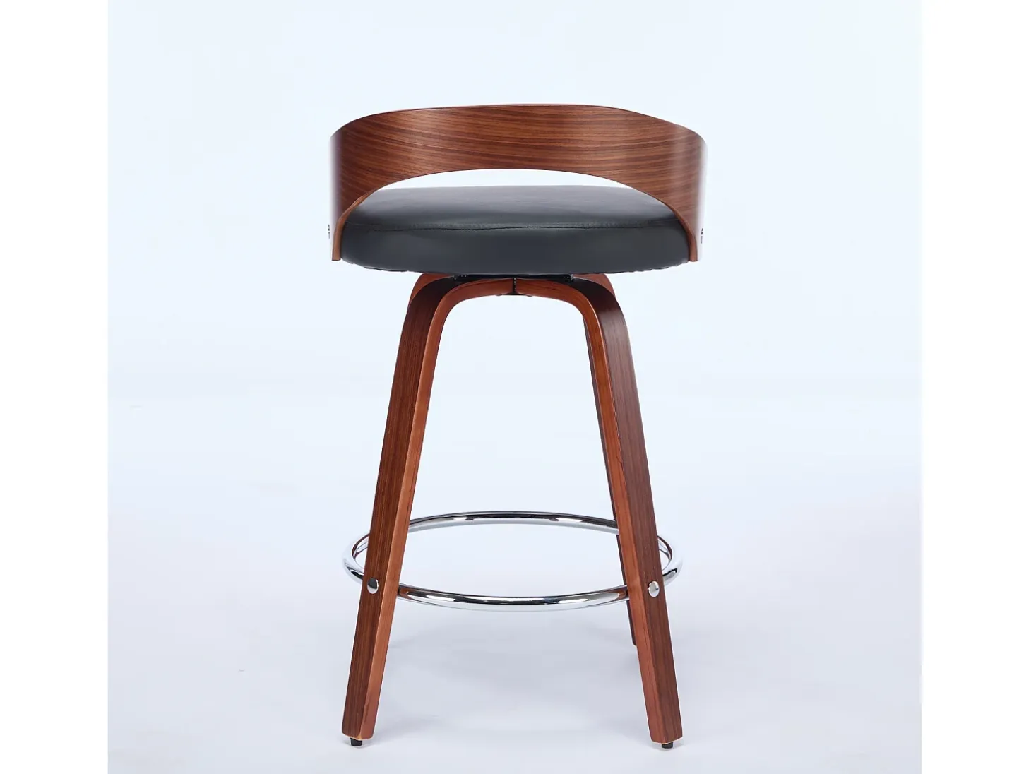 Juego de 2 taburetes de bar giratorios en PU con respaldo bajo - Negro y madera oscura