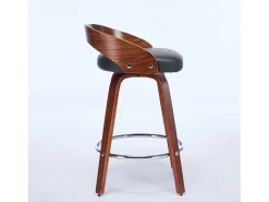 Juego de 2 taburetes de bar giratorios en PU con respaldo bajo - Negro y madera oscura