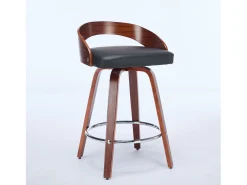 Juego de 2 taburetes de bar giratorios en PU con respaldo bajo - Negro y madera oscura
