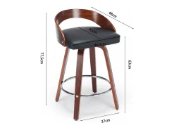 Juego de 2 taburetes de bar giratorios en PU con respaldo bajo - Negro y madera oscura