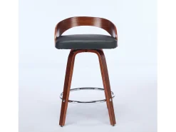 Juego de 2 taburetes de bar giratorios en PU con respaldo bajo - Negro y madera oscura