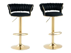 Juego de 2 taburetes de bar giratorios en terciopelo - Altura regulable - Negro y dorado