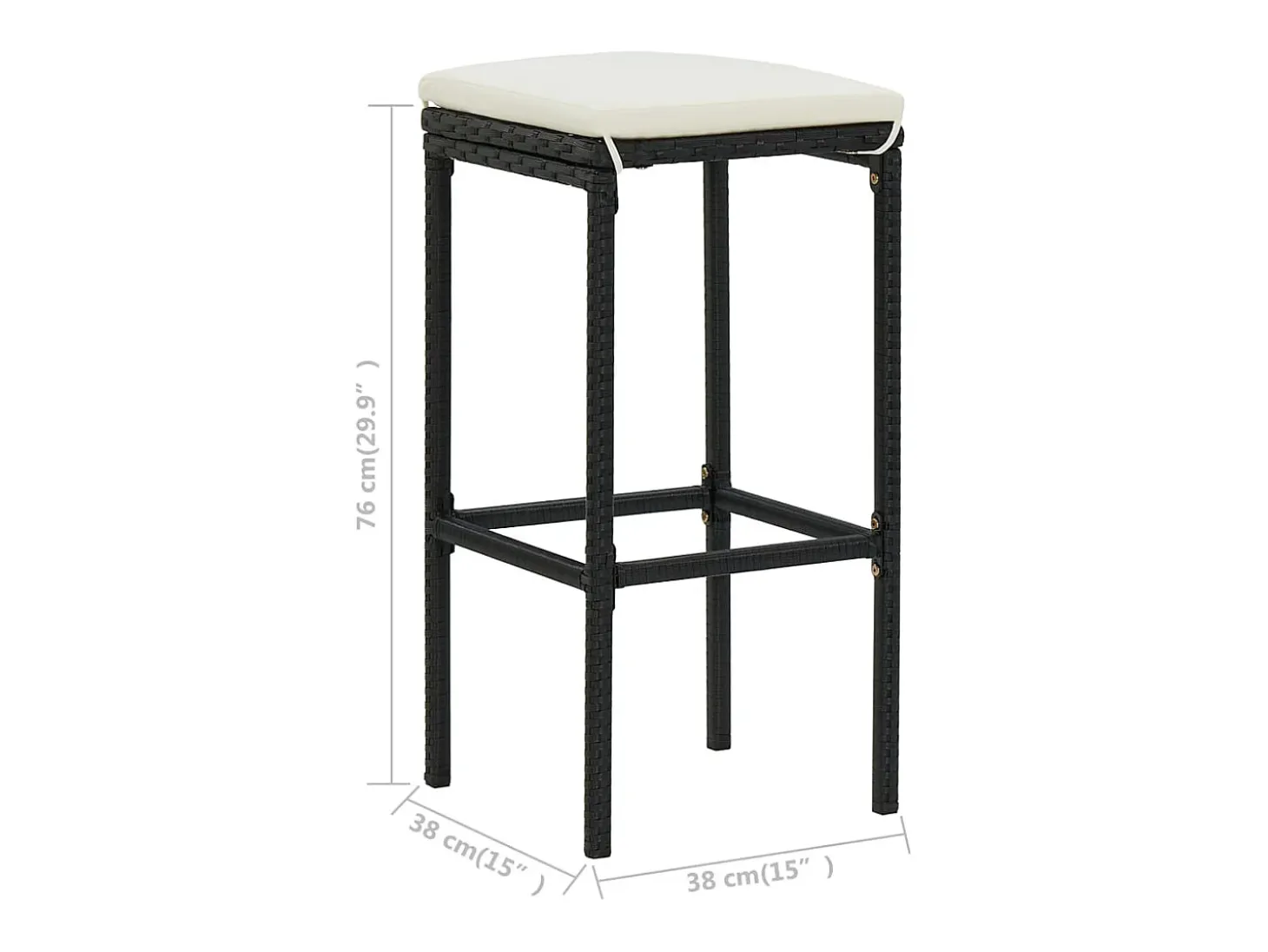 Juego de 4 taburetes de bar con cojines de resina de mimbre negro