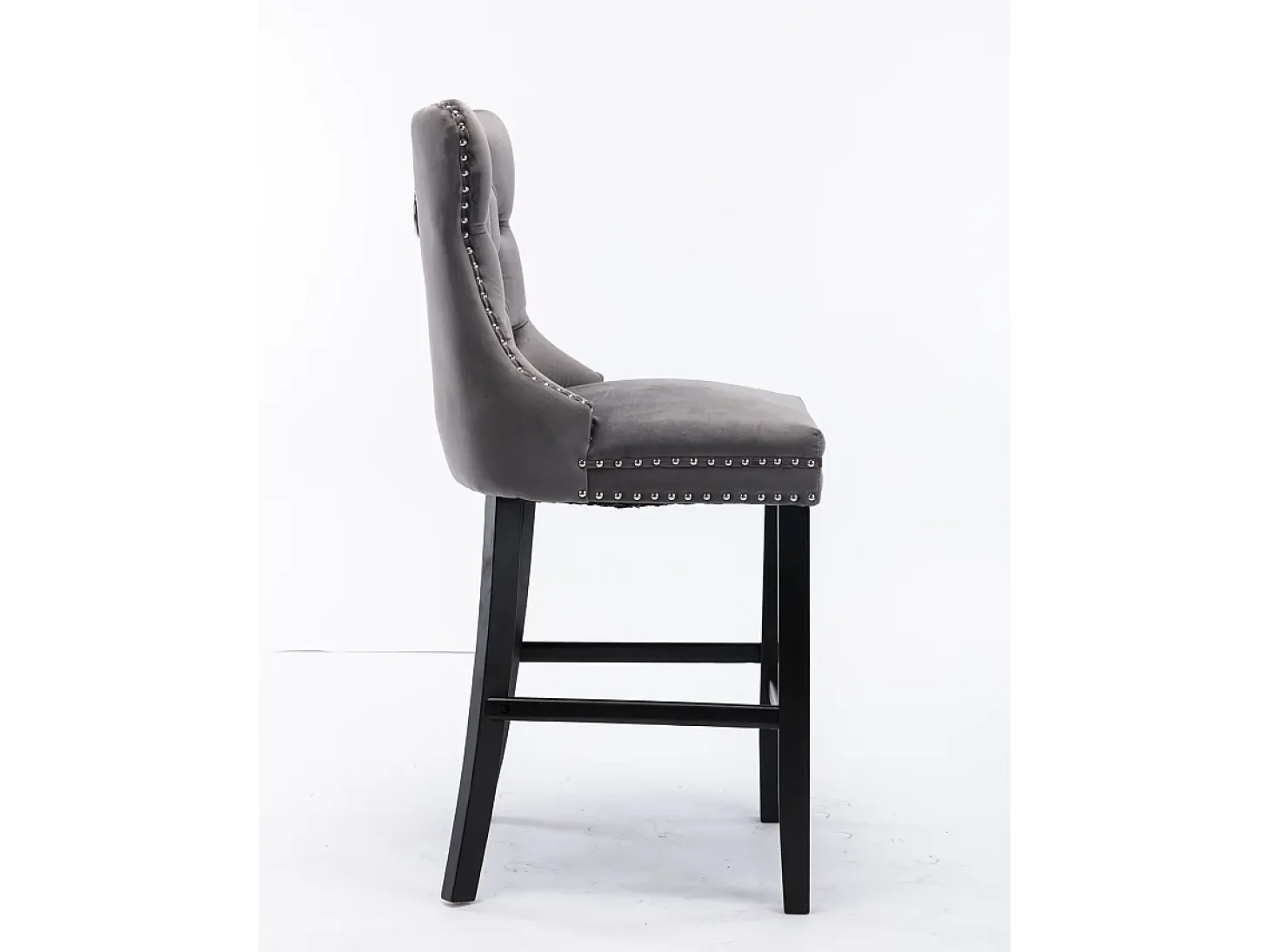 Juego de 2 taburetes de bar - Taburetes de bar con respaldo acolchado y capitoné - terciopelo gris