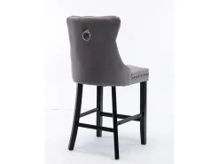 Juego de 2 taburetes de bar - Taburetes de bar con respaldo acolchado y capitoné - terciopelo gris