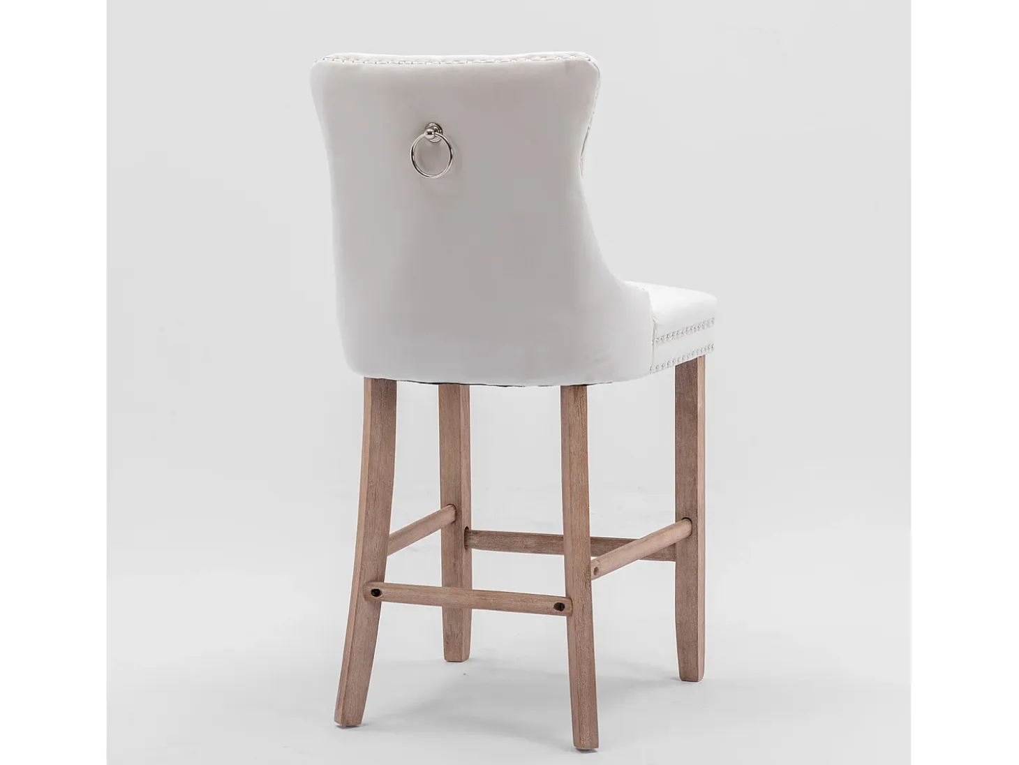 Juego de 2 taburetes de bar - Taburetes de bar con respaldo acolchado y capitoné - Terciopelo beige