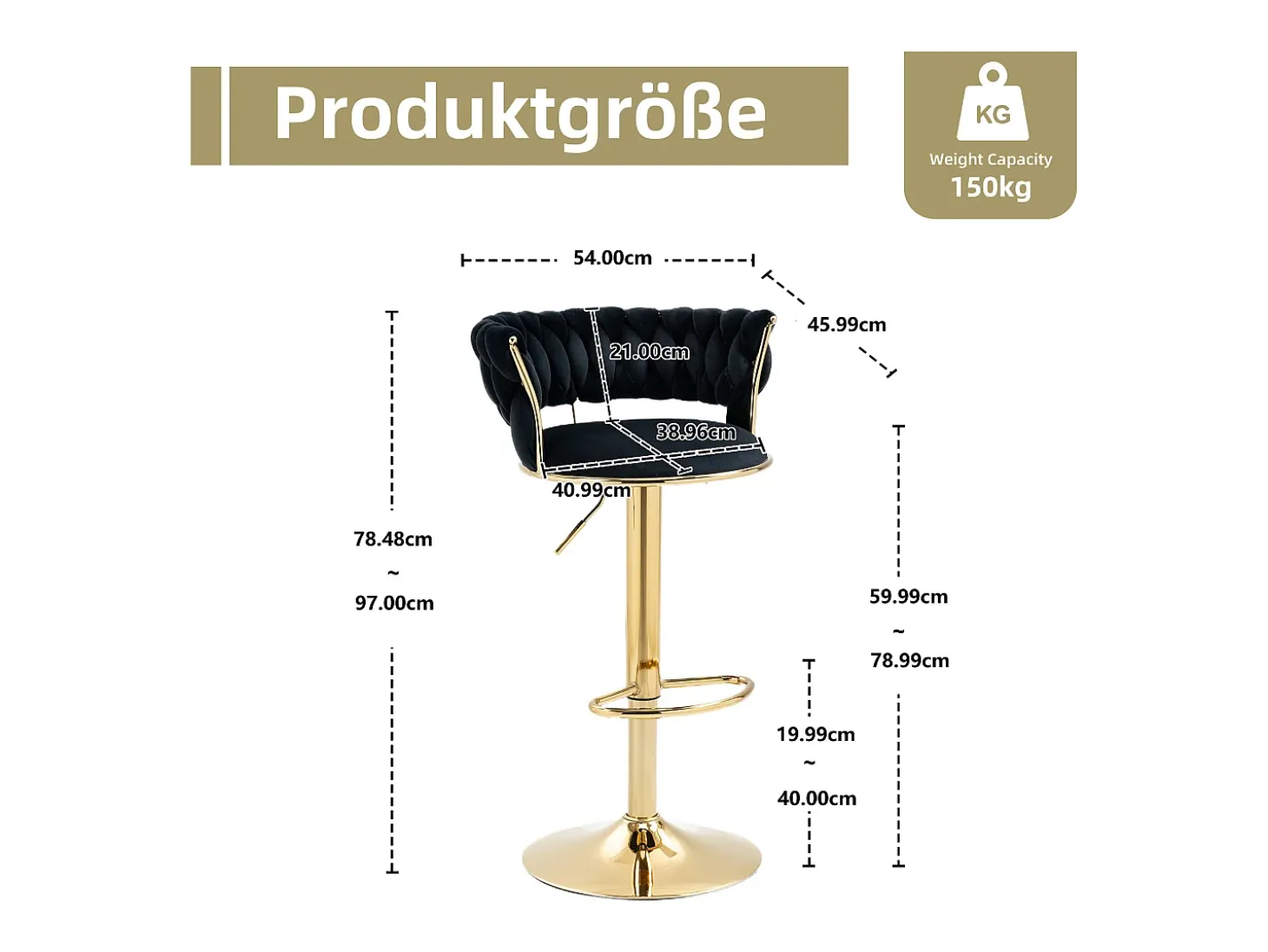 Juego de 2 taburetes de bar giratorios de 360° y regulables en altura con reposapiés, terciopelo, negro y plateado