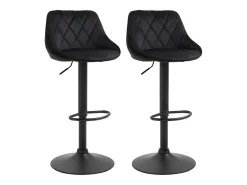 Juego de 2 taburetes de bar, regulables en altura, color negro, con reposapiés y respaldo de terciopelo y metal.