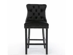 Juego de 2 taburetes de bar - Taburetes de bar con respaldo acolchado y capitoné - Terciopelo negro
