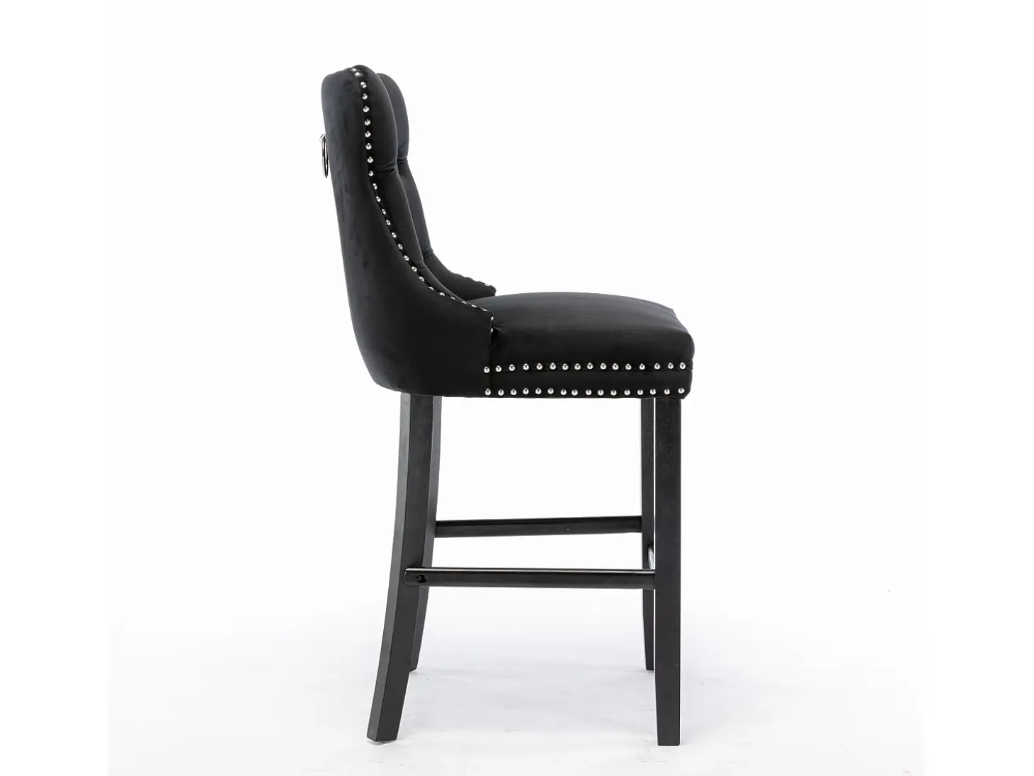 Juego de 2 taburetes de bar - Taburetes de bar con respaldo acolchado y capitoné - Terciopelo negro