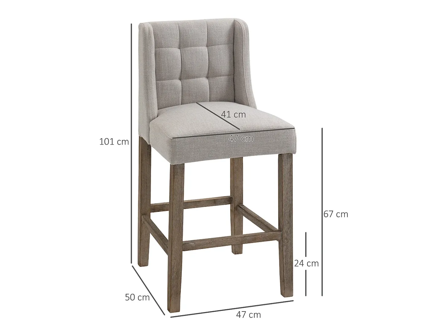Juego de 2 taburetes de bar con respaldo de madera maciza, incluye reposapiés, gris + natural