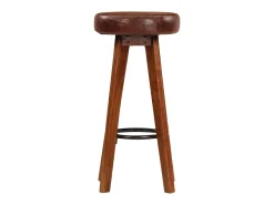 Juego de 2 Taburetes de cocina cuero auténtico madera maciza acacia ES20413