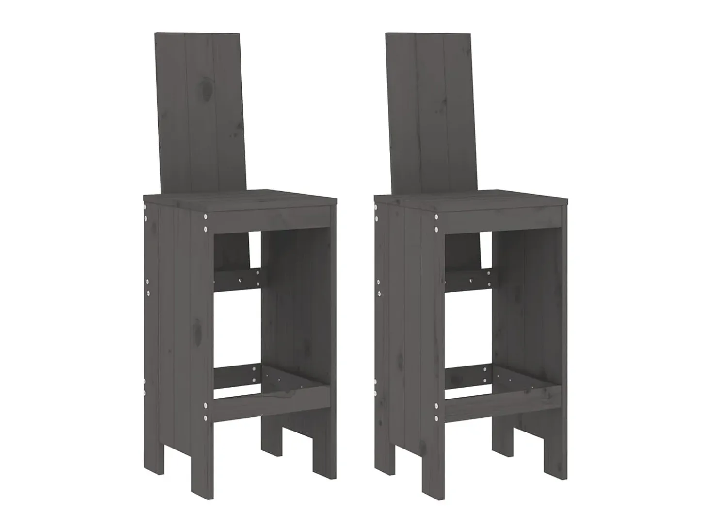 Juego de 2 Taburetes de cocina madera maciza pino gris 40x42x120 cm ES45509
