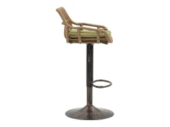 Juego de 2 taburetes regulables - Estructura de metal y respaldo de ratán - Cojín de lino verde