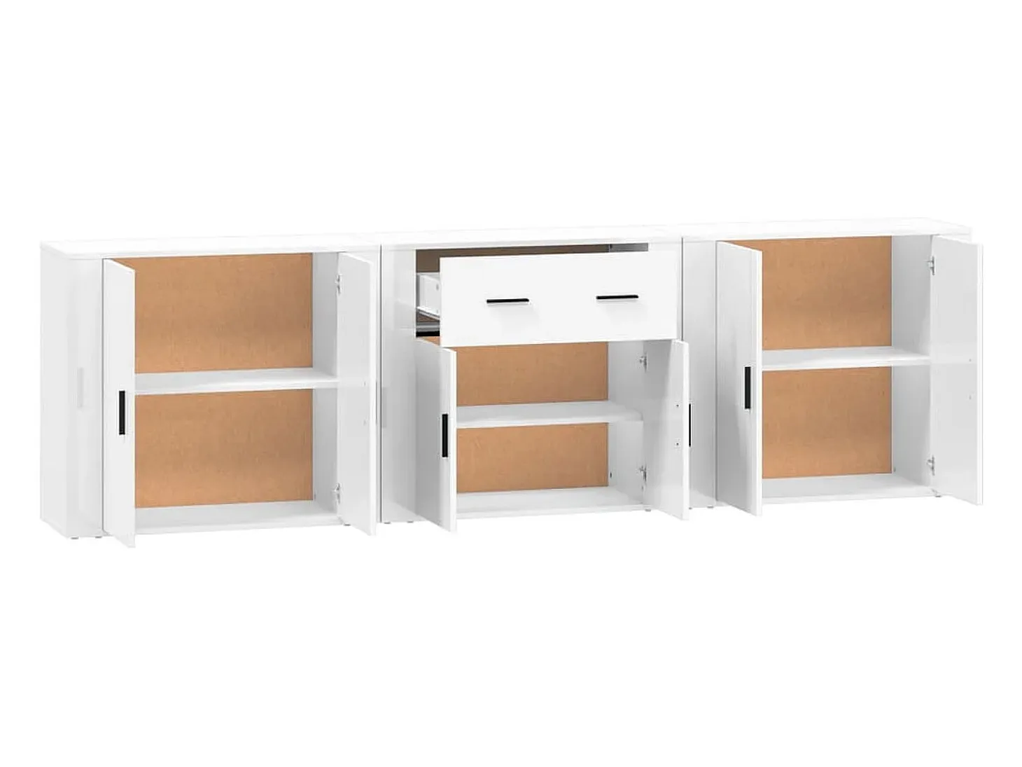 Juego de aparador de 3 piezas, madera de ingeniería blanca