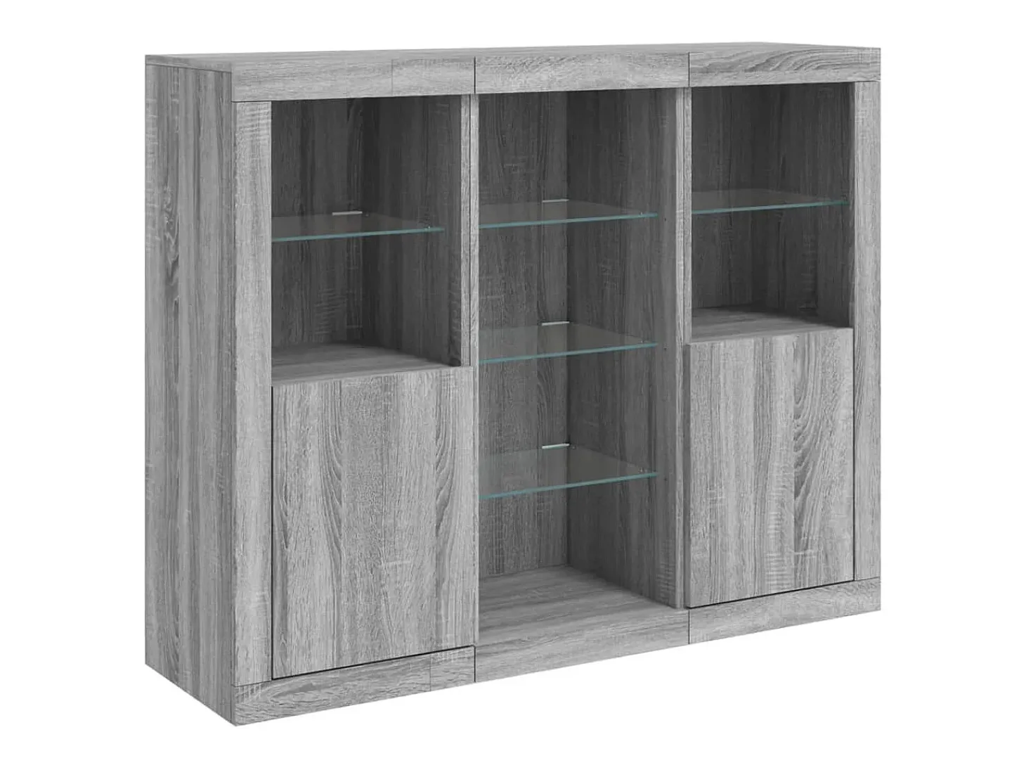 Juego de buffet de 3 piezas con luces LED, gris Sonoma, madera de ingeniería