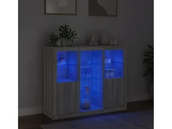 Juego de buffet de 3 piezas con luces LED, gris Sonoma, madera de ingeniería