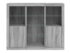 Juego de buffet de 3 piezas con luces LED, gris Sonoma, madera de ingeniería