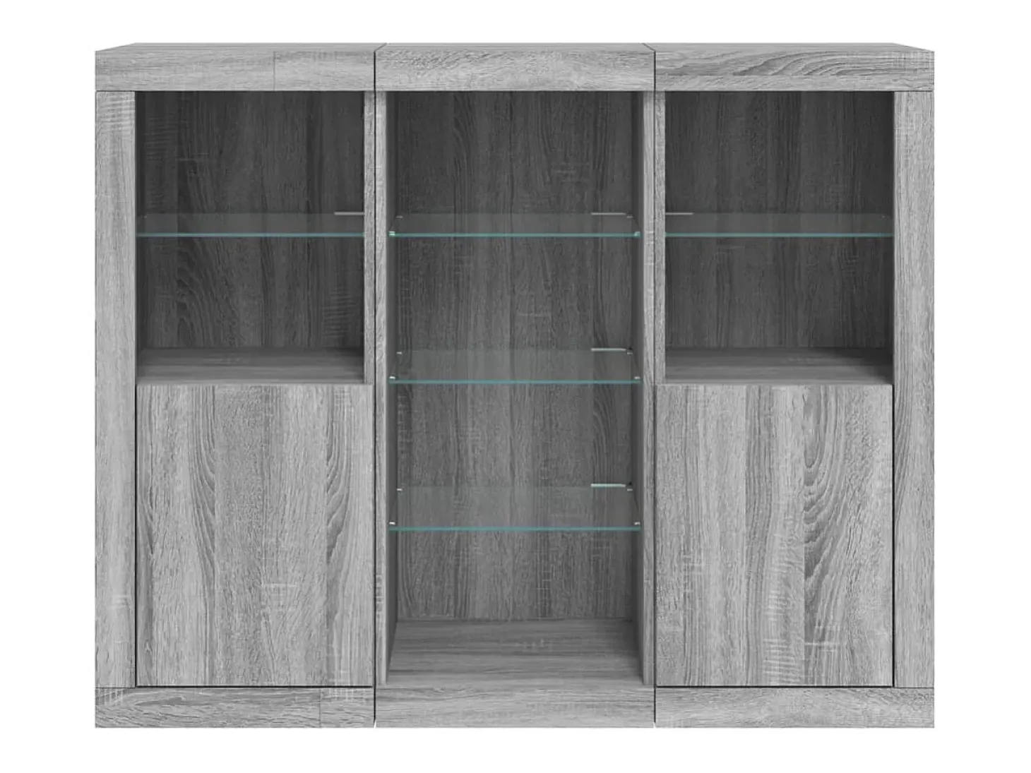 Juego de buffet de 3 piezas con luces LED, gris Sonoma, madera de ingeniería