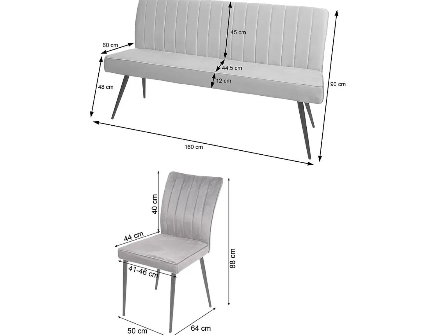 Juego de comedor MCW-K16 (3 piezas), gris claro