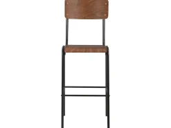 Juego de dos taburetes de bar de diseño asiento marrón madera maciza contrachapada y acero 1202082