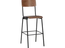 Juego de dos taburetes de bar de diseño asiento marrón madera maciza contrachapada y acero 1202082