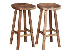 Juego de dos taburetes de bar de diseño asiento de madera de acacia 1202049