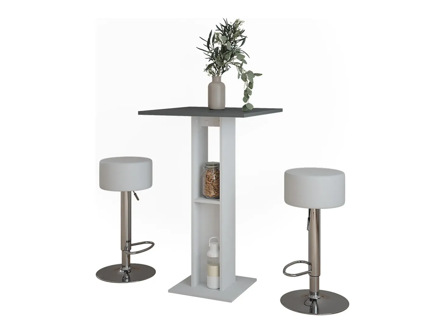 Juego de mesa de bar blanco/antracita 65x65x106 repose