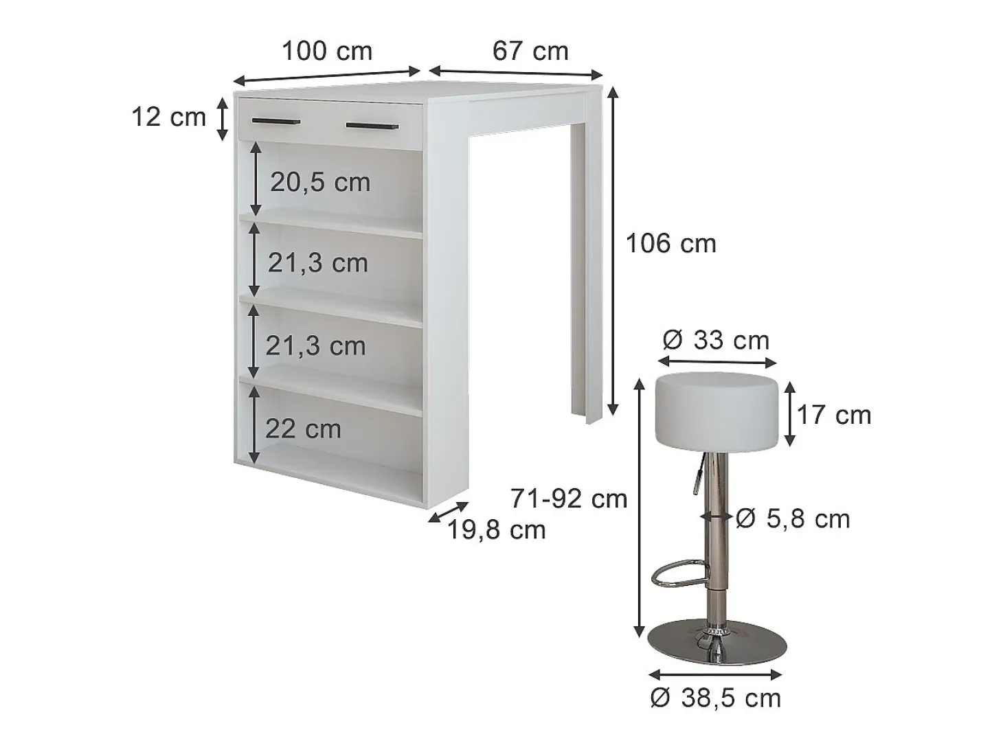 Juego de mesa de bar blanco 67x100x106 repose