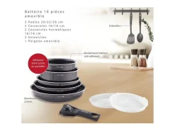 Juego de utensilios de cocina de aluminio Art & Cuisine AC1083 de 10 piezas - Compatible con todas las fuentes de calor, incluida la inducción - Negro