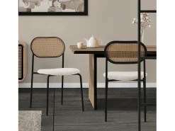 Juego de 2x Sillas de comedor/salón tapizadas beige asiento con respaldo curvado