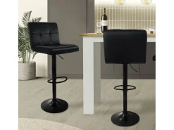 Juego de 2x taburetes de bar negro sillas con respaldo asientos regulables