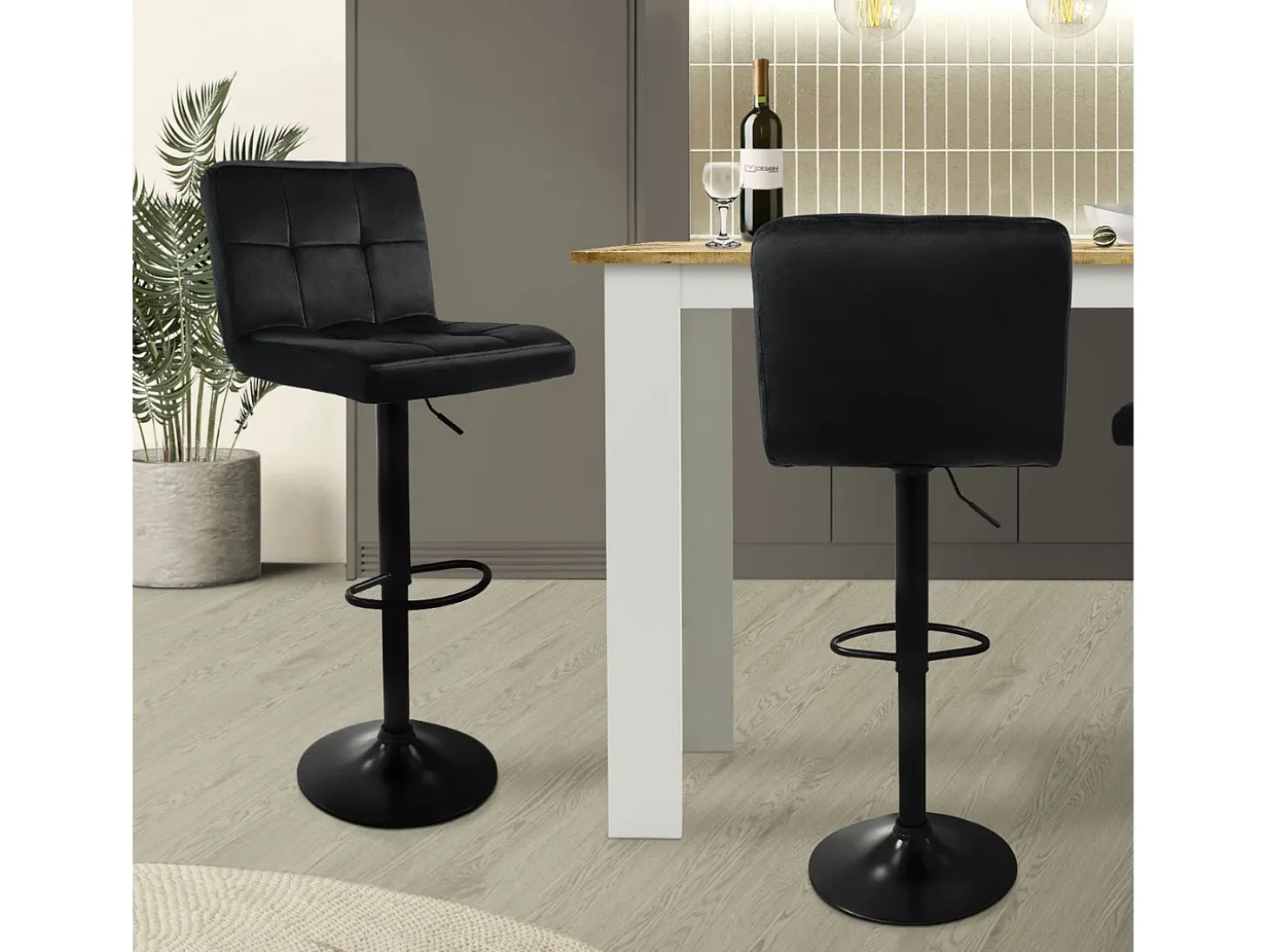 Juego de 2x taburetes de bar negro sillas con respaldo asientos regulables