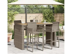 Karaca Mesa alta jardín superficie madera ratán PE gris 185x80x110 cm
