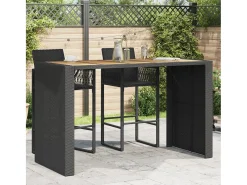 Karaca Mesa alta jardín superficie madera ratán PE negro 185x80x110 cm