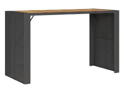 Karaca Mesa alta jardín superficie madera ratán PE negro 185x80x110 cm